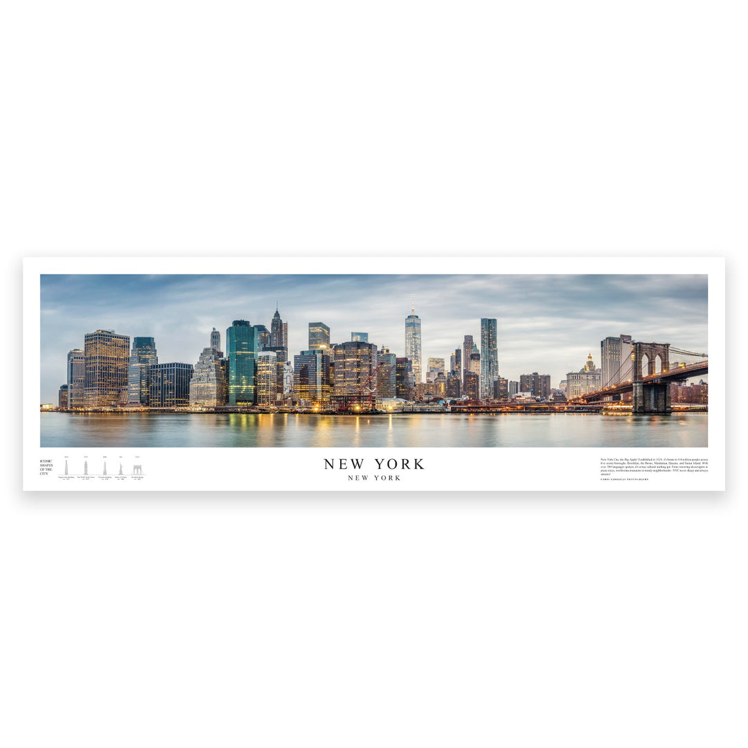 Chris Fabregas Fine Art Photography Panoramic Poster NEW YORK City Skyline Panoramic Poster | 12"x36" Fine Art Print | Archival Quality NYC Wall Art | Office & Home Decor Wall Art print High-quality fine art photography print