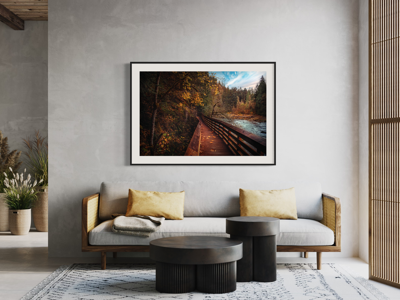 Autumn Forest Boardwalk Pacific Northwest displayed in a refined room interior