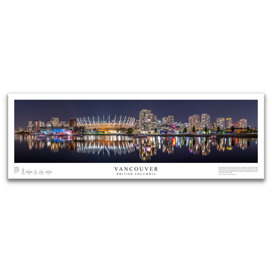 Chris Fabregas Fine Art Photography Poster Vancouver Skyline 12x36 Panoramic Poster | BC Place & Cityscape Art Wall Art print High-quality fine art photography print 