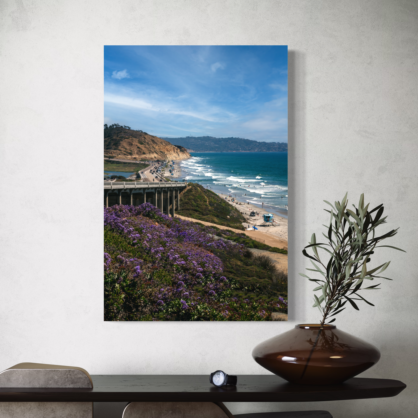 Del Mar Beach California Coastal displayed in a home interior