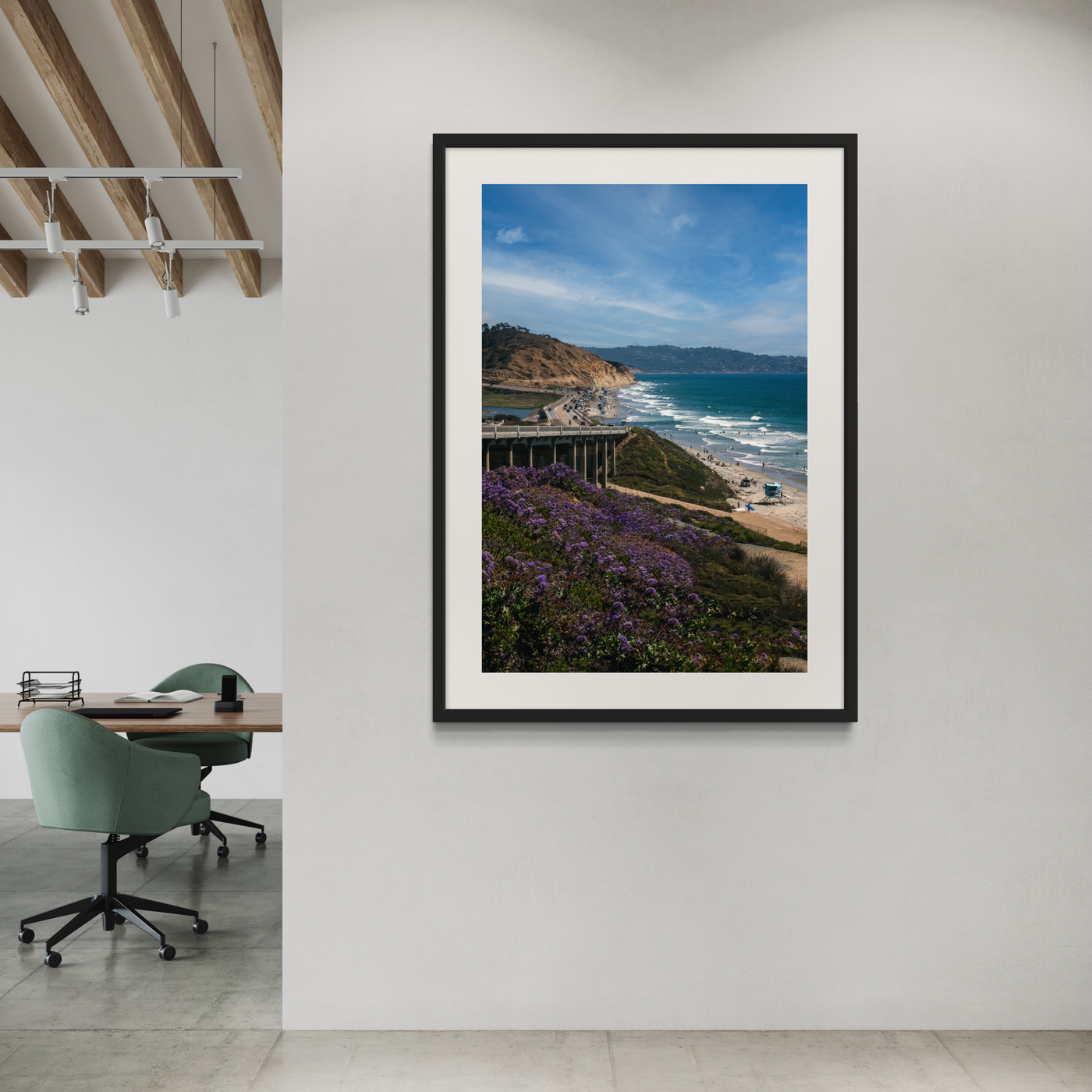 Del Mar Beach California Coastal displayed in a styled room interior