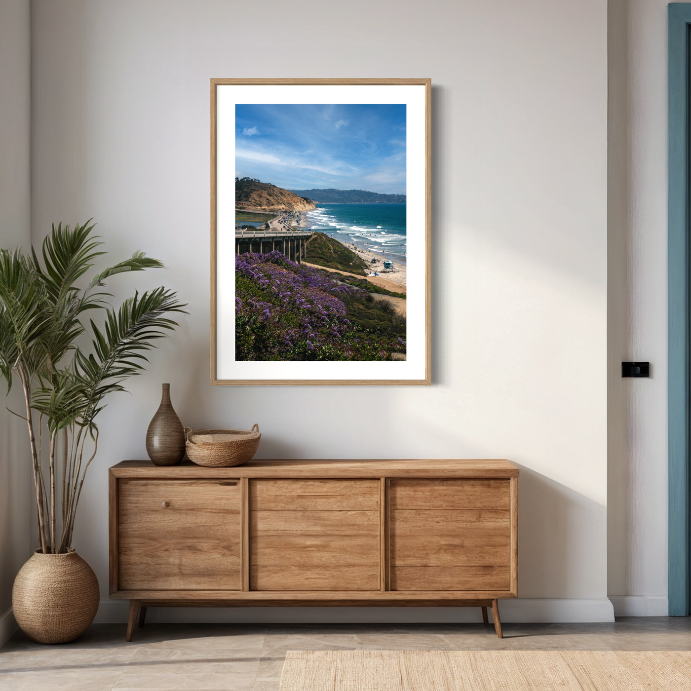 Del Mar Beach California Coastal displayed in a contemporary room interior