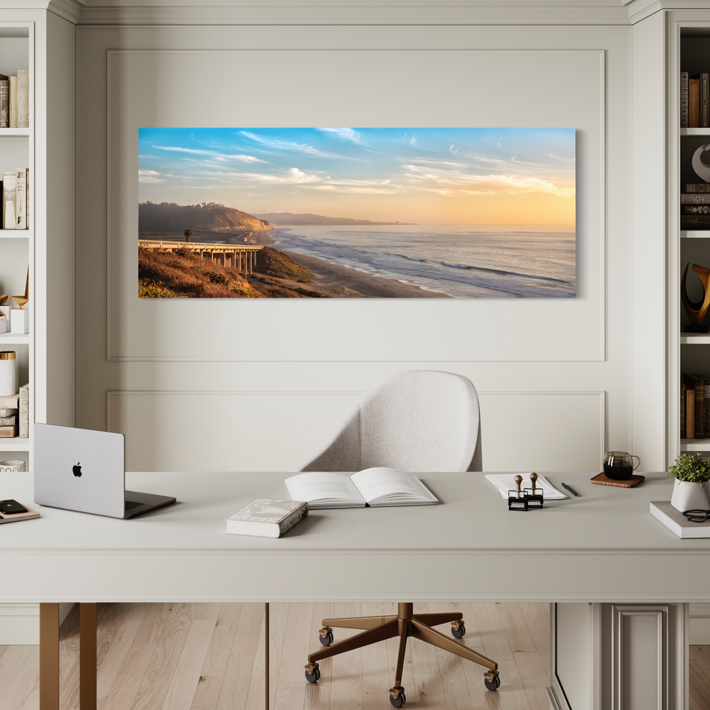 Chris Fabregas Fine Art Photography Metal Print, Canvas Del Mar Beach Sunset Print – Panoramic Coastal Wall Art, California Wall Art print High-quality fine art photography print 