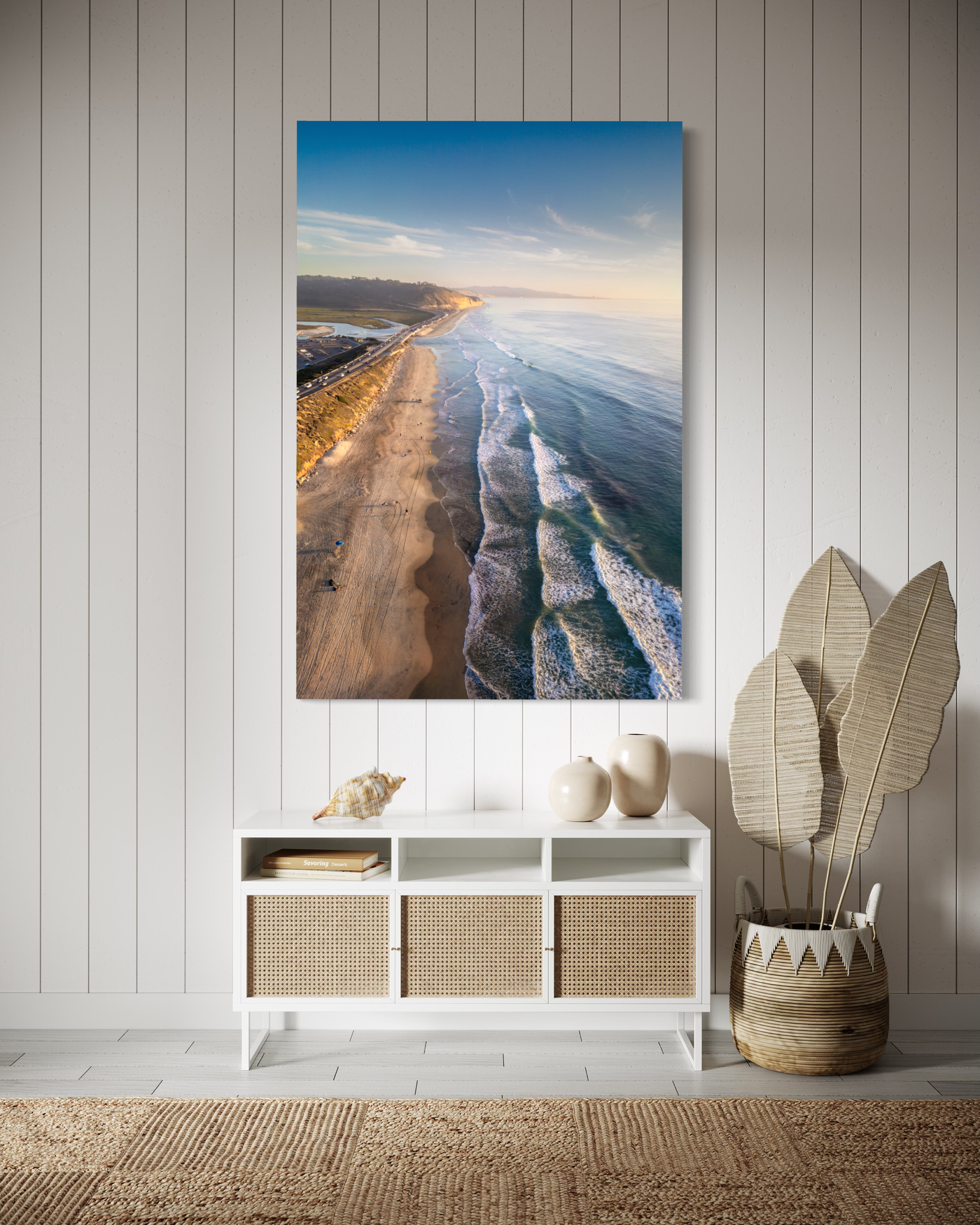 Del Mar California Aerial Beach displayed in a home interior
