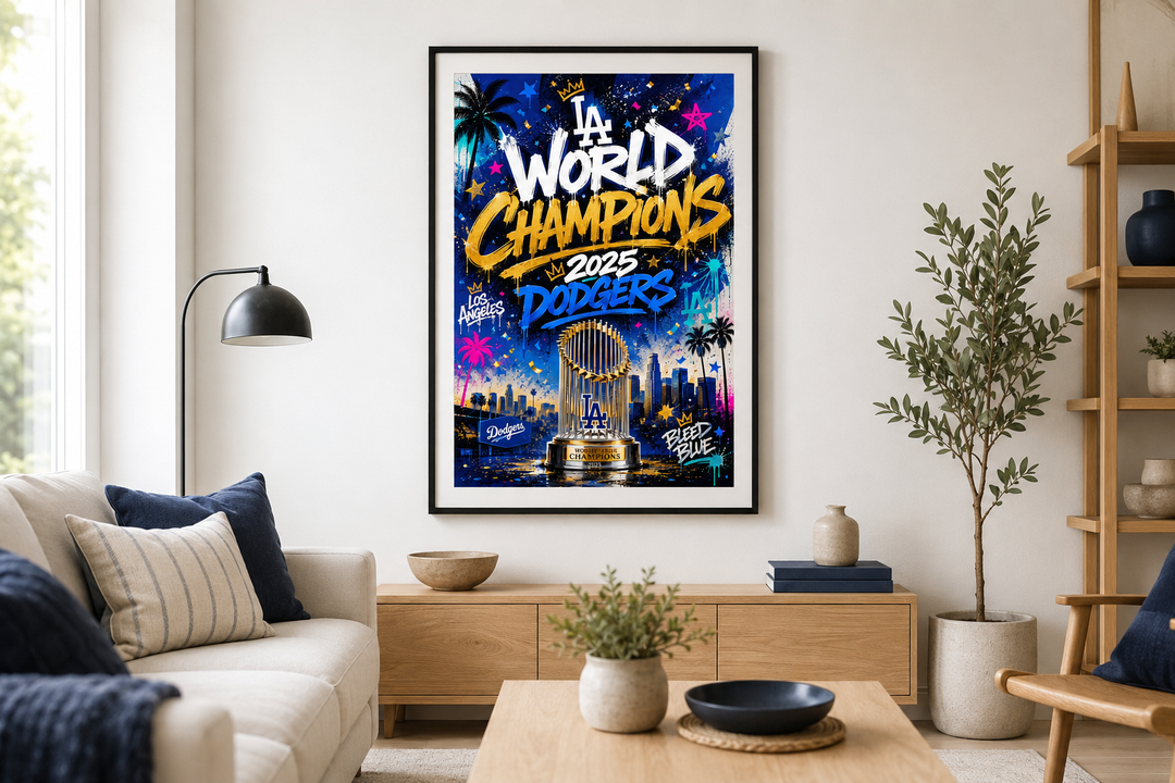 Los Angeles championship printable poster displayed in a bright modern living room