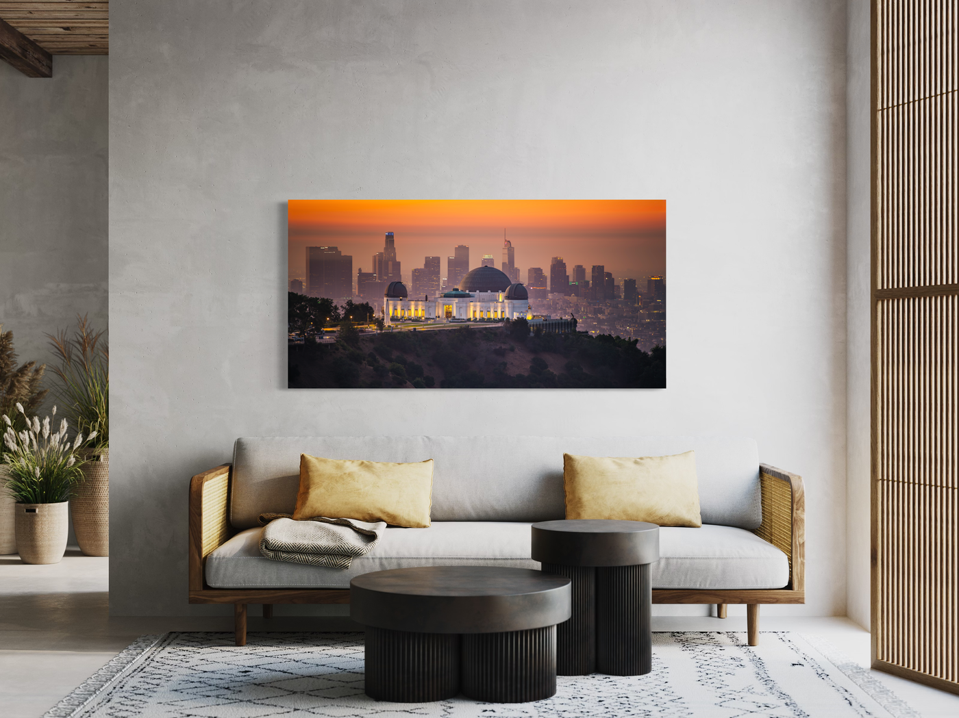 Griffith Observatory Los Angeles Sunset displayed in a modern room interior