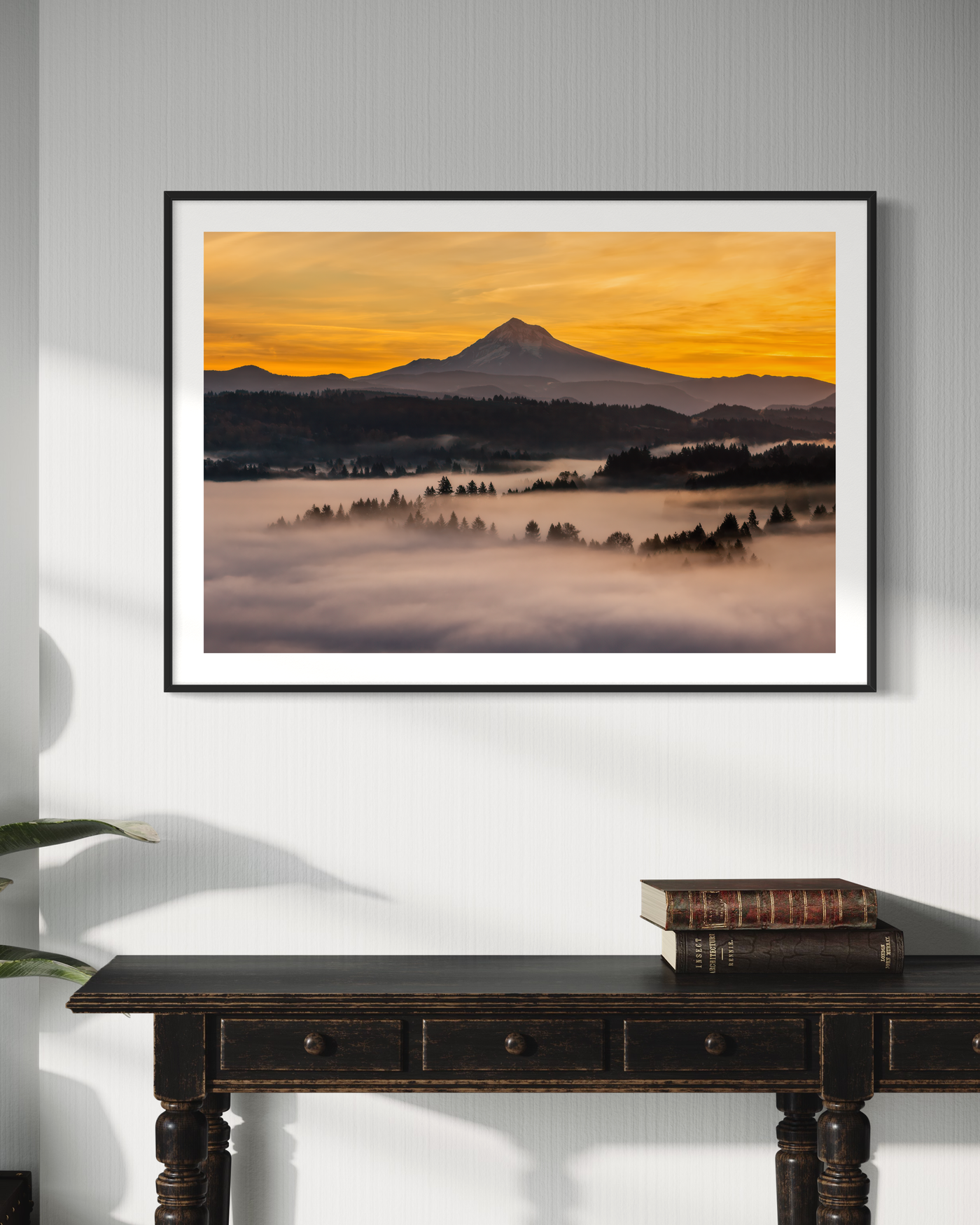 Mount Hood Sunrise Pacific Northwest displayed in a styled room interior