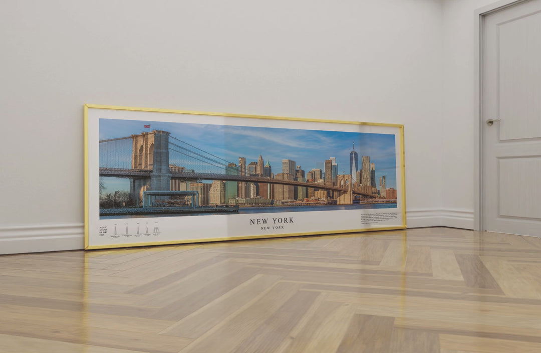 New York City Skyline Panoramic Print | 12"x36" Fine Art Wall Art | NYC Archival Quality Poster for Home & Office Decor