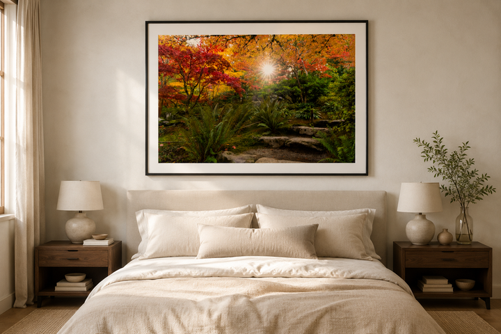 Seattle Japanese Garden Autumn Sunburst Fine Art Print Metal, Canvas, Paper, Acrylic Chris Fabregas Photography Wall Art print High-quality fine art photography print 