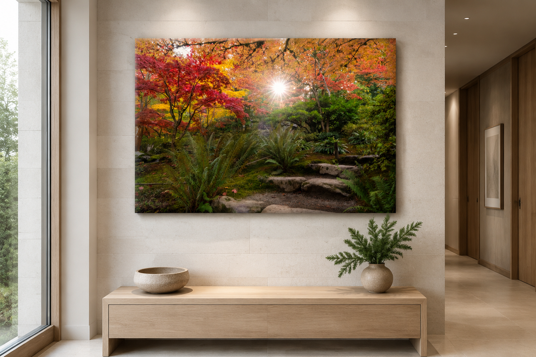 Seattle Japanese Garden Autumn Sunburst Fine Art Print Metal, Canvas, Paper, Acrylic Chris Fabregas Photography Wall Art print High-quality fine art photography print 