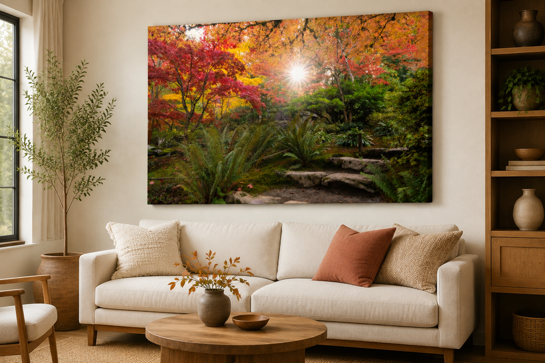 Seattle Japanese Garden Autumn Sunburst Fine Art Print Metal, Canvas, Paper, Acrylic Chris Fabregas Photography Wall Art print High-quality fine art photography print 