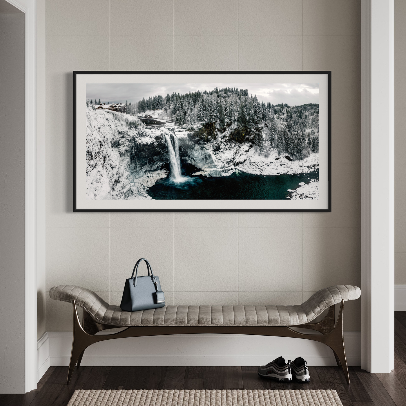Snoqualmie Falls Winter displayed in a home interior