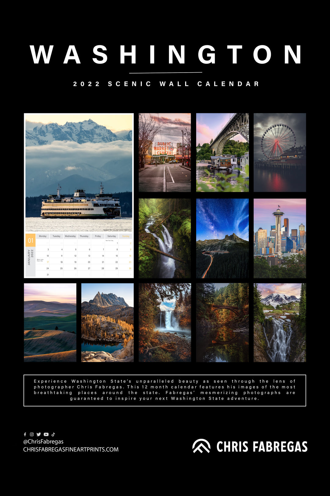 Chris Fabregas Fine Art Photography Calendars, Organizers & Planners WASHINGTON STATE CALENDAR 2022, Wall Calendar, Seattle Calendar, Pacific Northwest Calendar Wall Art print