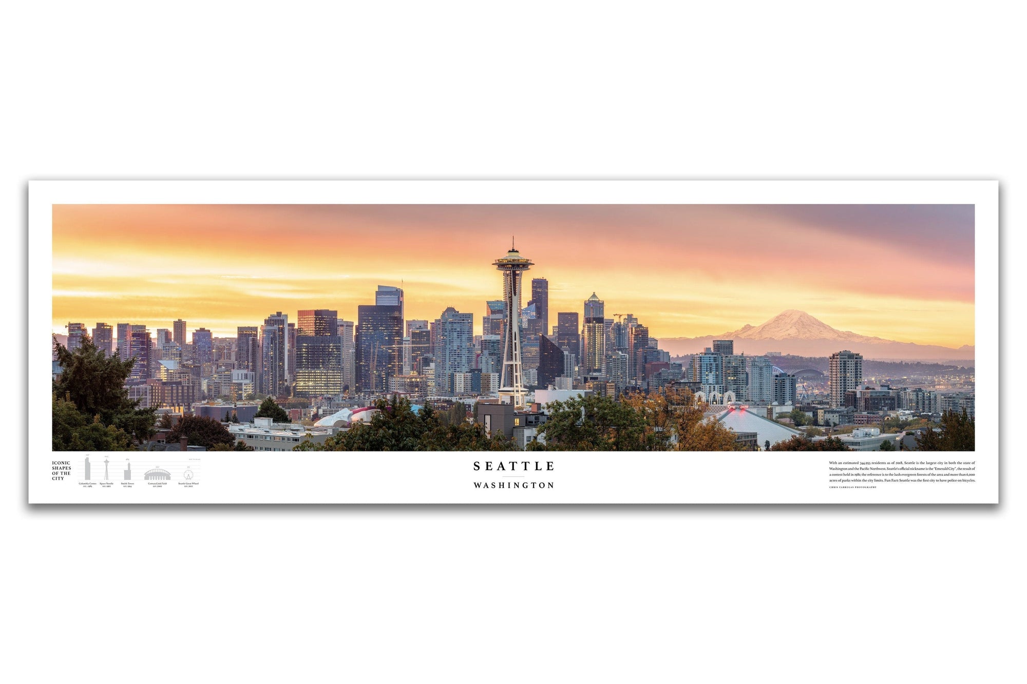 Chris Fabregas Fine Art Photography Panoramic Poster Seattle Skyline Panoramic Print From Kerry Park Wall Art print