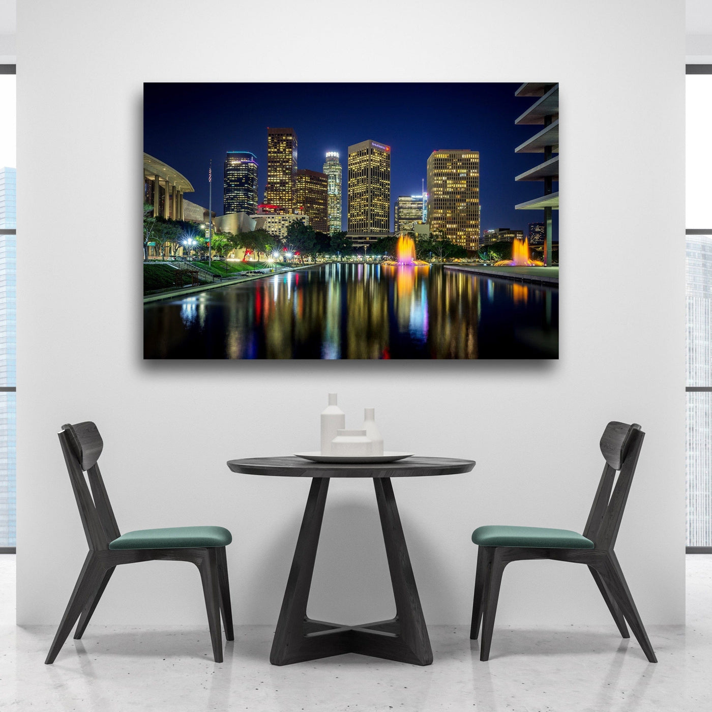 Downtown Los Angeles Night displayed in a styled room interior