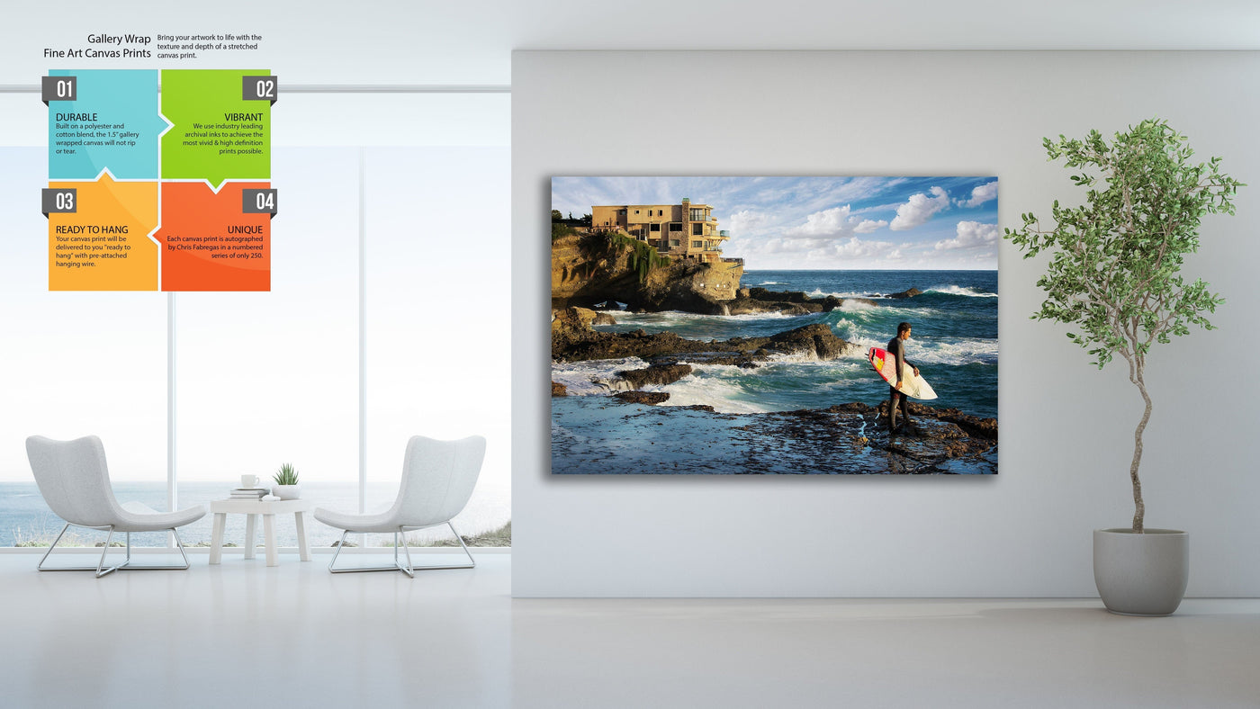 Laguna Beach High Surf displayed in an elegant room interior