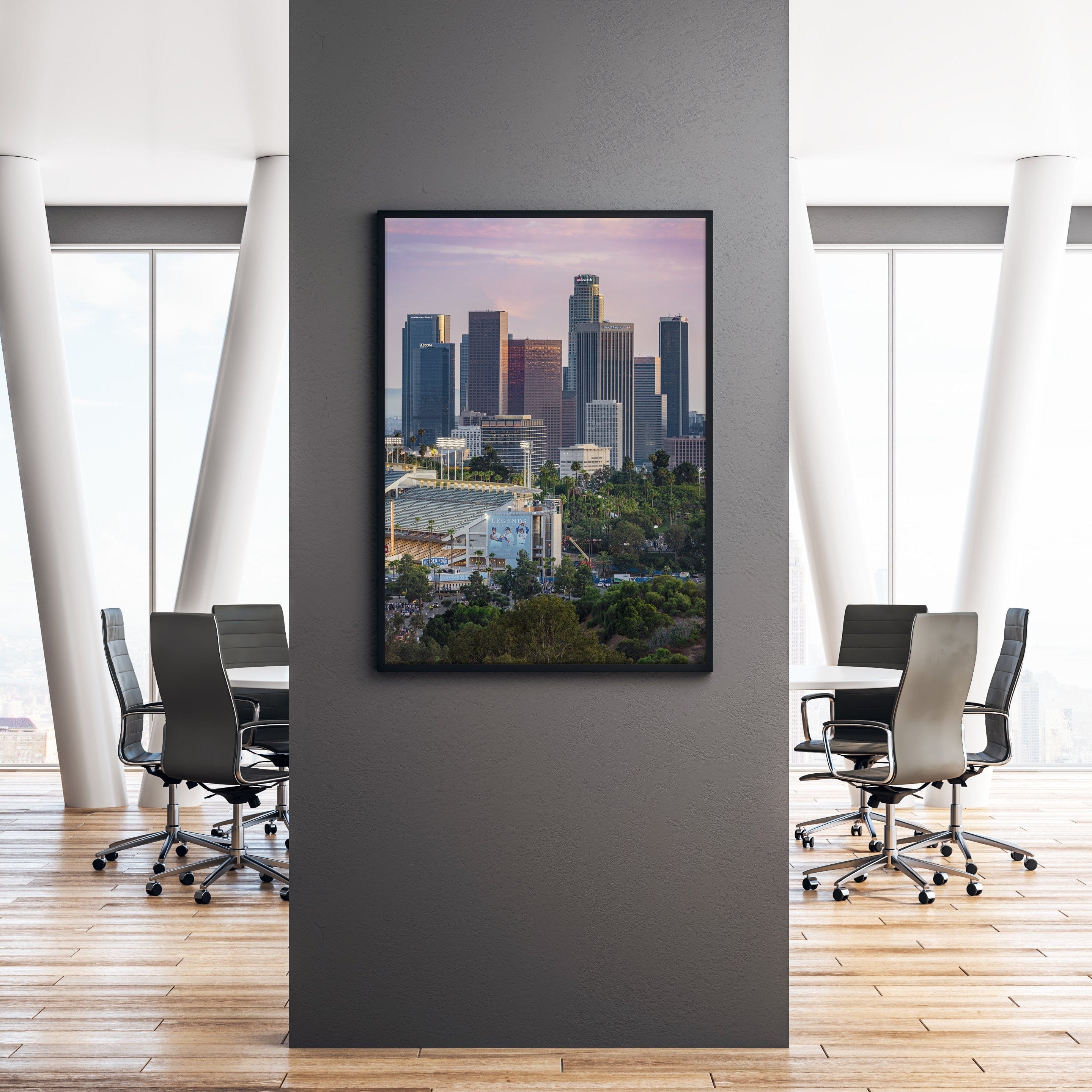  Los Angeles, California - The Famous Dodger Stadium with  Downtown LA in the Background Pictures for Living Room 5 Piece Canvas Wall  Art Modern Artwork Home Decor Stretched Ready to Hang 