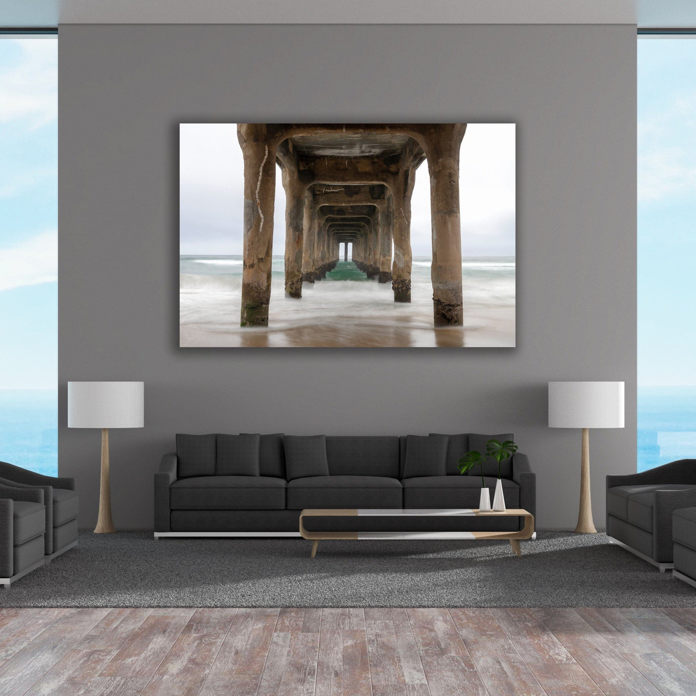 Manhattan Beach Pier California displayed in a contemporary room interior