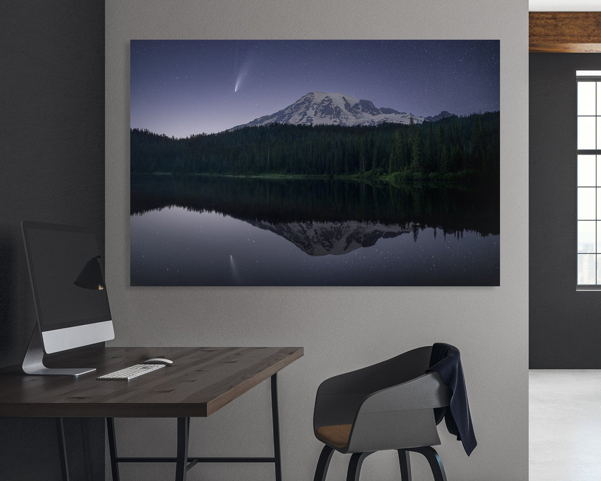 NEOWISE Comet Over Mount Rainier shown as a Metal print