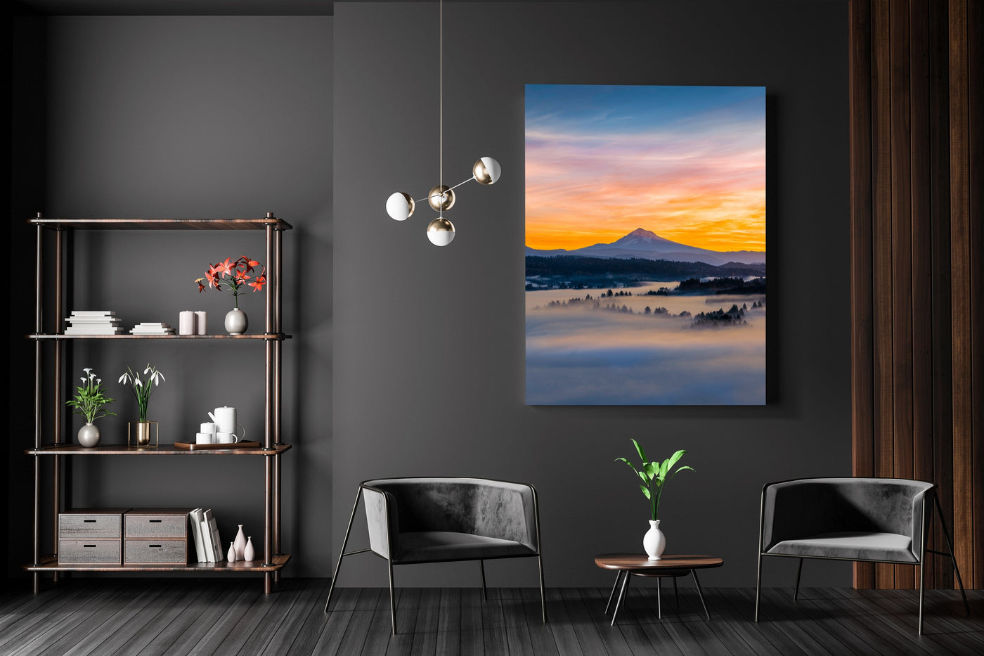 Mount Hood Sunrise displayed in a refined interior setting