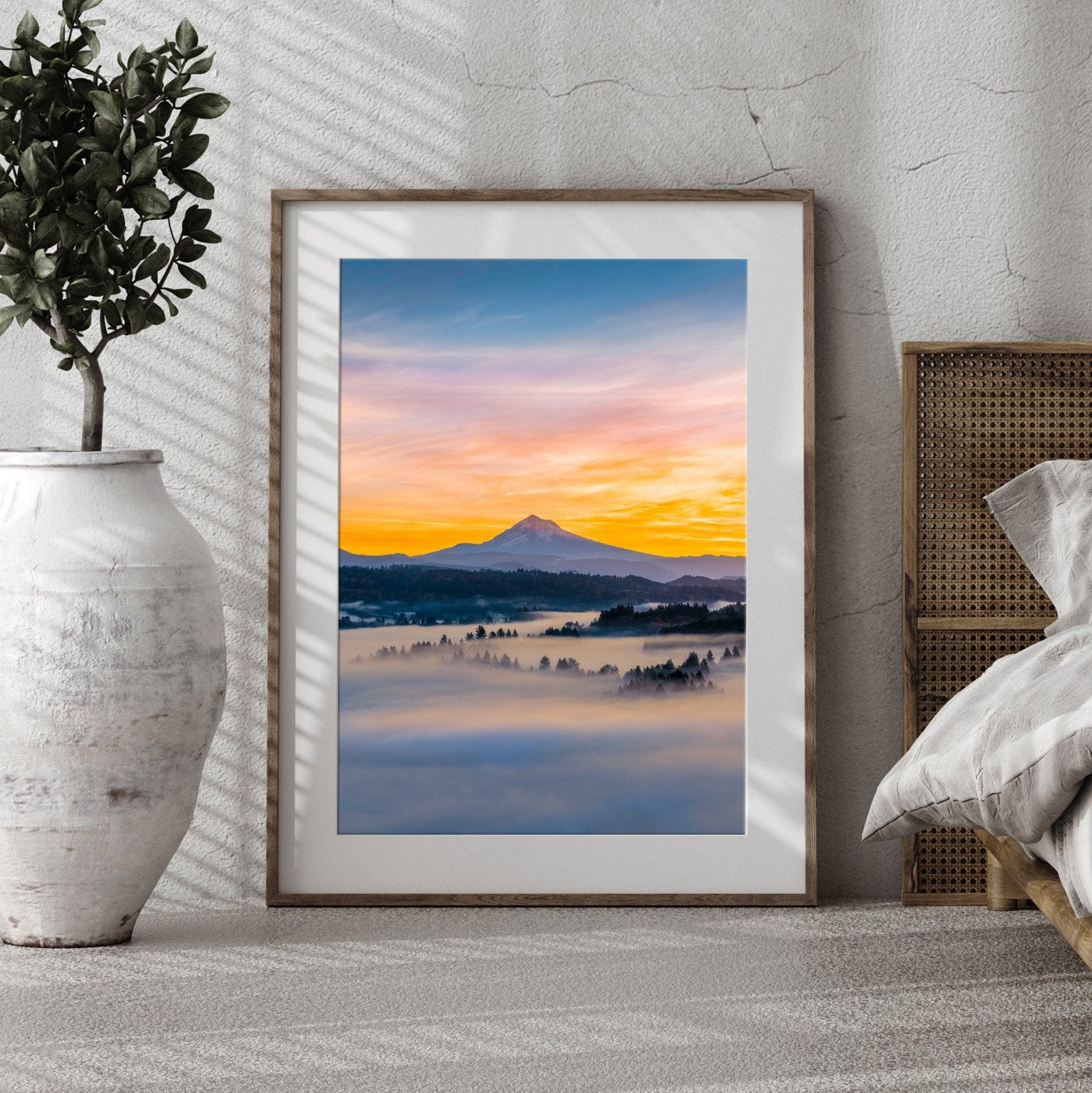 Mount Hood Sunrise displayed in an elegant home interior