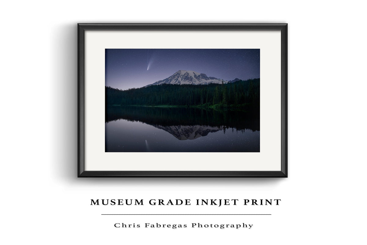 NEOWISE Comet Over Mount Rainier shown as a Museum Grade Inkjet Paper print