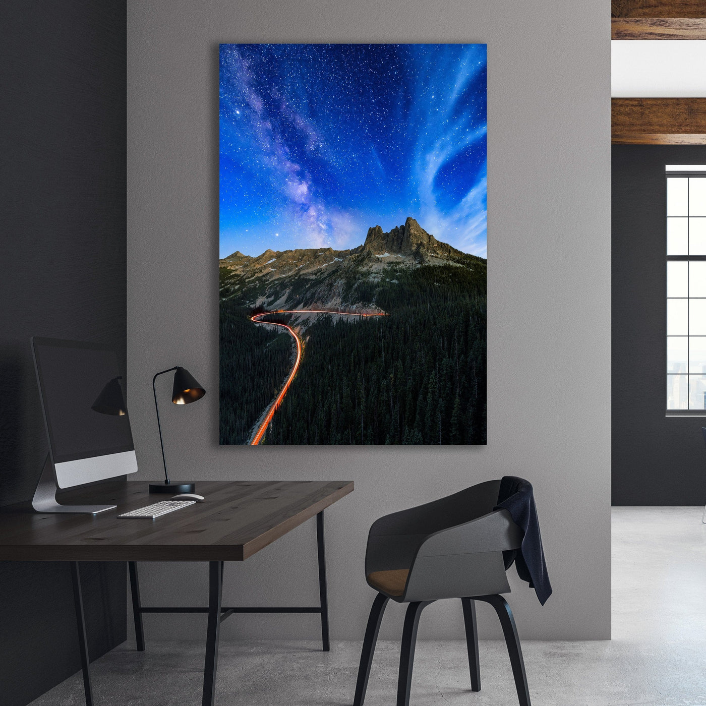 North Cascades Milky Way displayed in a modern room interior