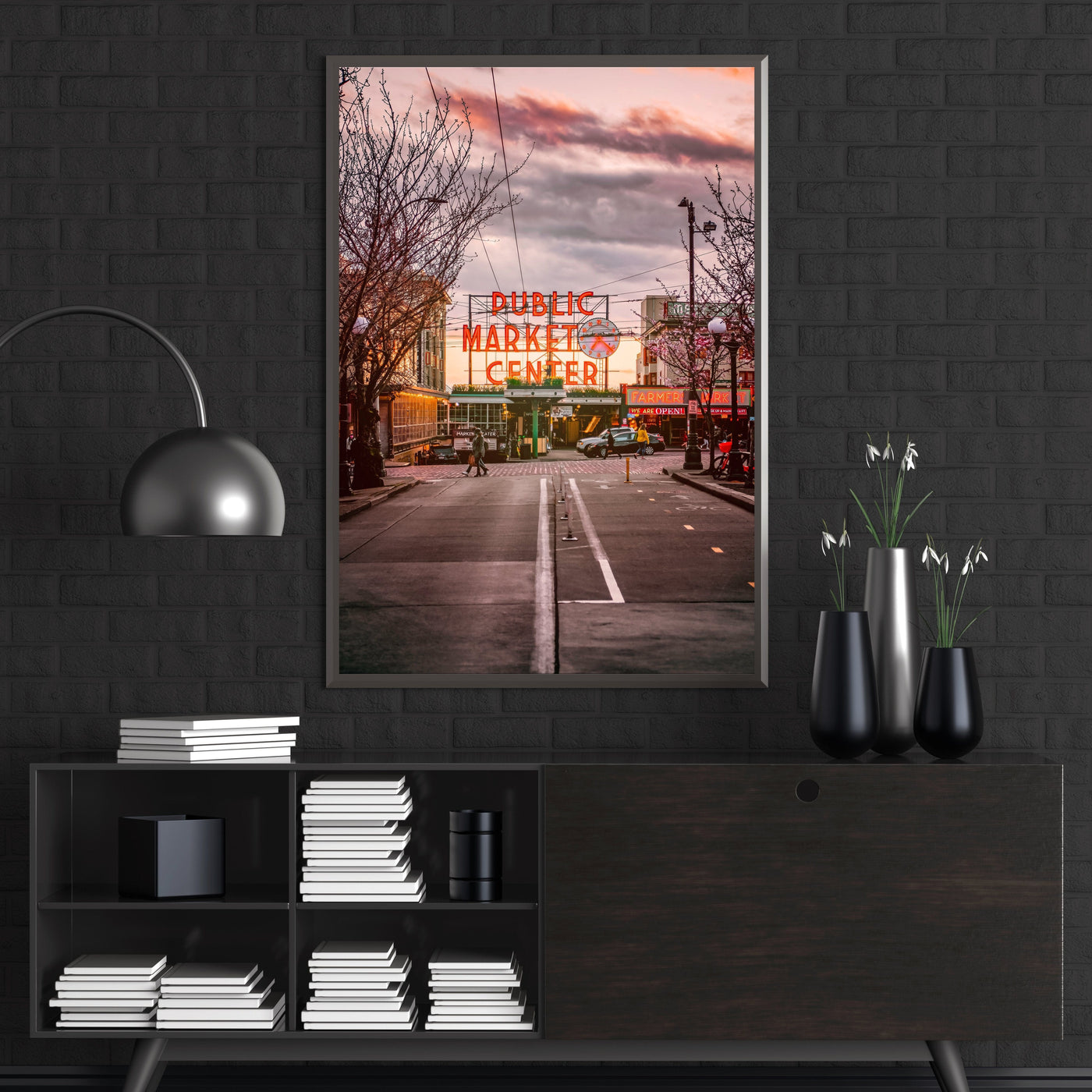 Pike Place Market Seattle displayed in an elegant home interior