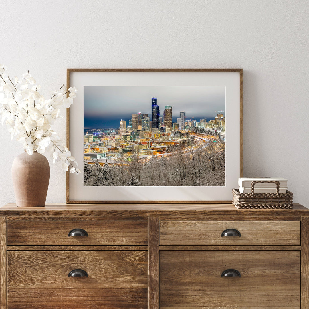 Chris Fabregas Photography Metal, Canvas, Paper Seattle Skyline With Snow - Limited Edition Photography Wall Art print