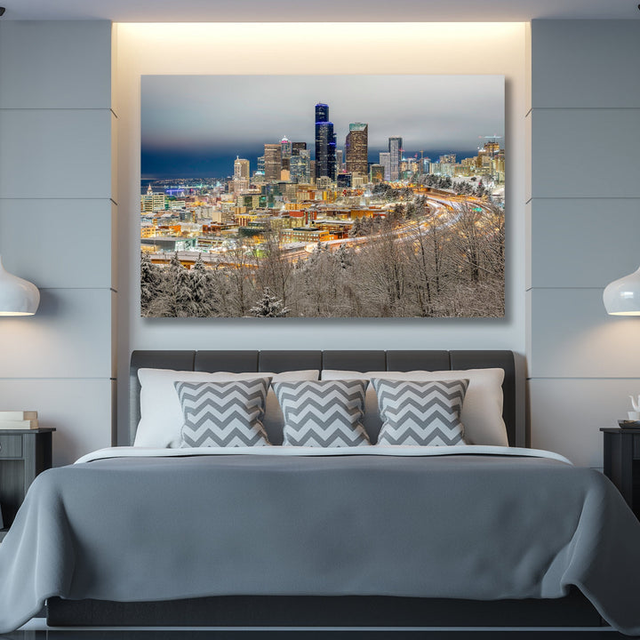 Chris Fabregas Photography Metal, Canvas, Paper Seattle Skyline With Snow - Limited Edition Photography Wall Art print