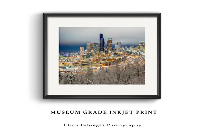 Chris Fabregas Photography Metal, Canvas, Paper Seattle Skyline With Snow - Limited Edition Photography Wall Art print