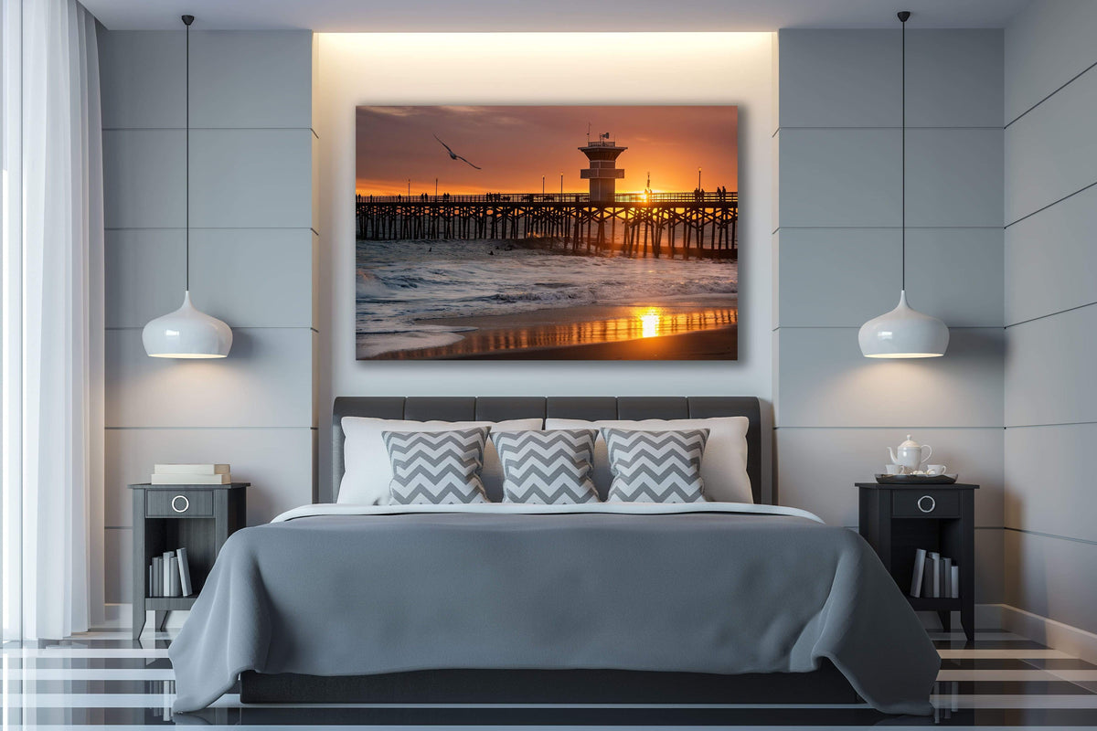 Seal Beach Pier Sunset Limited Edition displayed in a contemporary room interior