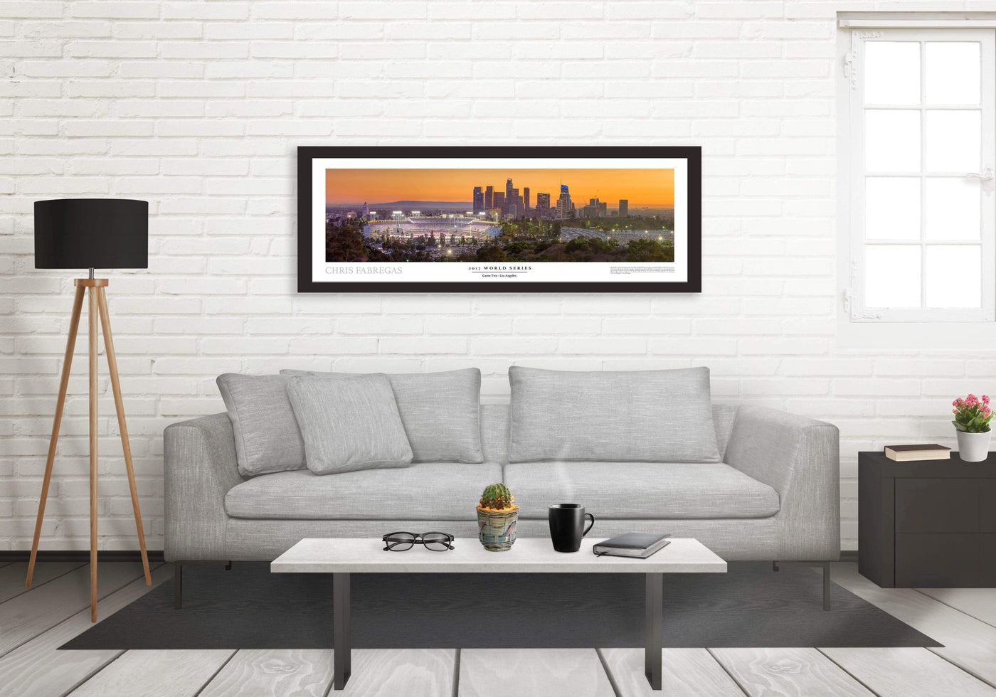 Dodger Stadium 2017 World Series Panoramic Poster displayed in a styled room interior 1