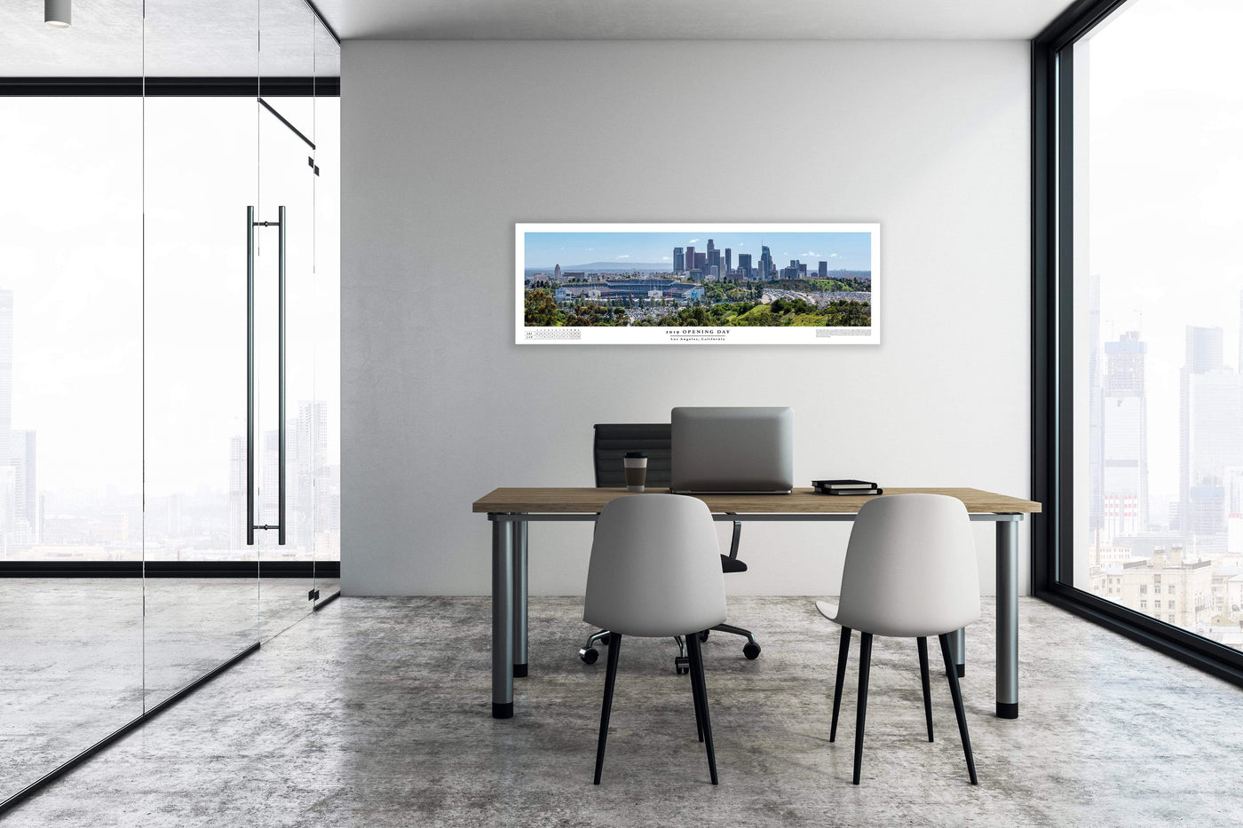 Dodger Stadium 2019 Opening Day Boxscore Poster displayed in a styled room interior 3