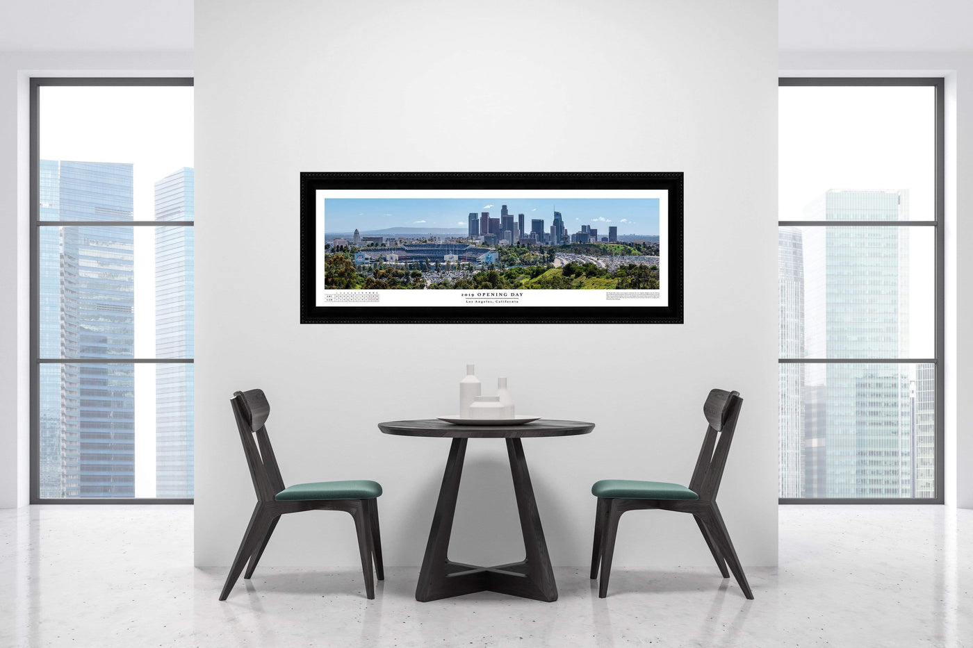 Dodger Stadium 2019 Opening Day Boxscore Poster displayed in a styled room interior 5