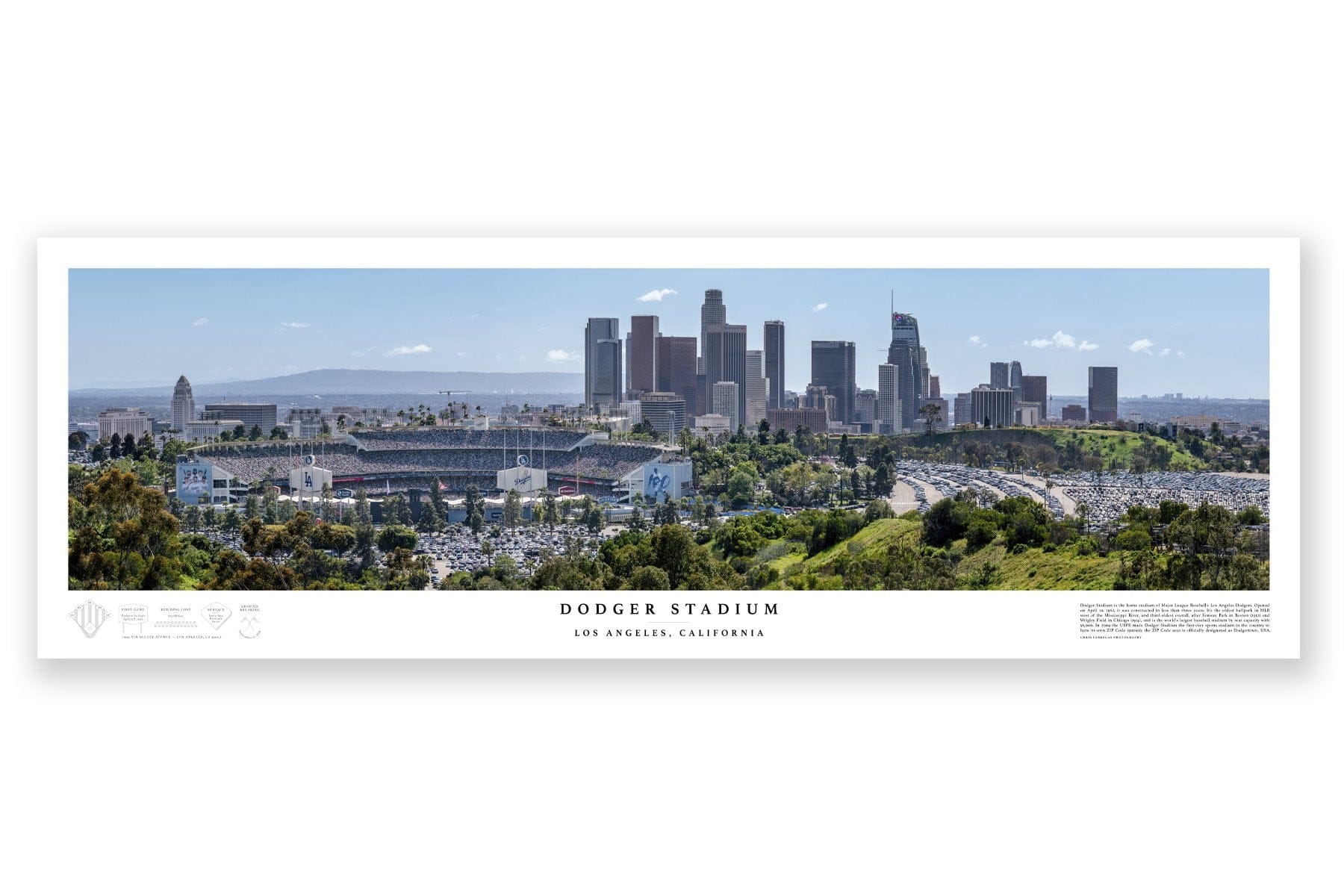 Dodger Stadium Overhead Baseball Stadium Print, Los Angeles Dodgers